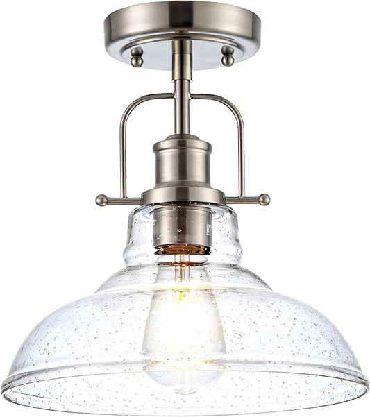 Modern Flush Mount Ceiling Light Fixture, < Bulb NOT Included> Brushed Nickel Finished with Clear Glass Shade, Farmhouse Light Fixture for Kitchen Island Entryway Porch Foyer Dining Room