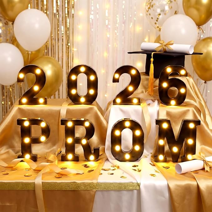 8 Pcs Graduation Decorations 2026 Prom LED Light Letters Sign Class of 2026 Ornaments for Senior High School College Table Wall Centerpieces Decor Party Supplies