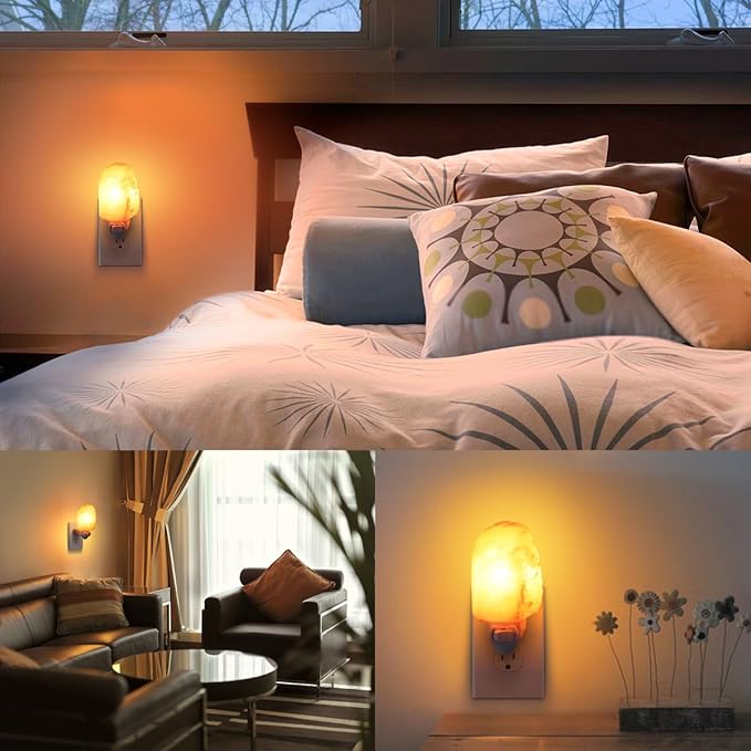 AMIR (Upgraded) Salt Lamp, Natural Himalayan Crystal Salt Light with 4 Bulbs, 11.2oz Mini Hand Carved Night Light, with UL-Certified Wall Plug, Decoration Salt Rock Lamp (2 Pack)