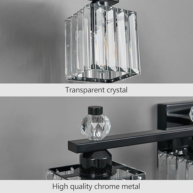 Vanity Lights 2-Light Modern Crystal Vanity Light Plating Black Bathroom Light Fixtures Over Mirror Crystal Bathroom Vanity Lighting Fixtures