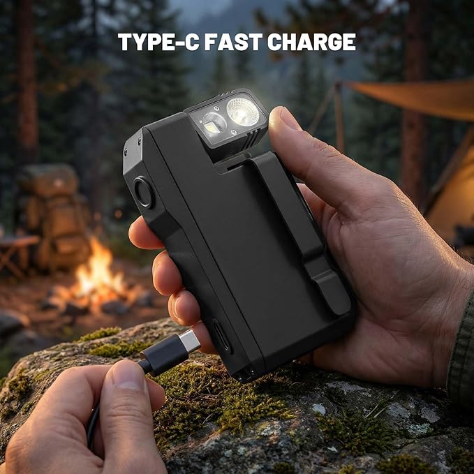 Rechargeable EDC Flashlight, 450 Lumens180° Rotatable Portable Flat Mini Pocket Flashlight, IPX6 Waterproof Multi-Mode RGB Magnetic Keychain Flashight for Home Working Camping Hiking Emergency (Black)