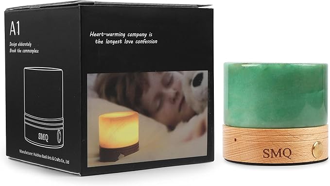 SMQ Green Aventurine Crystal Night Light with USB Charging Port,Handmade Polished Healing Crystal Stones Lamp Cylindrical Touch Night Light with Wooden Base for Living Room,Shelf,Office Decor
