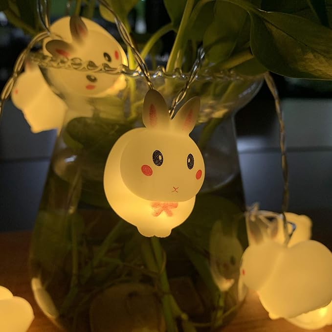 Easter Bunny Decoration Light, Cute Flexible Rabbit String Lights, Battery Operated 1.65M 10 LED Lights for Home Decor, Party, Easter, Birthday, Kid Bedside lamp, Night Light (Warm Light)