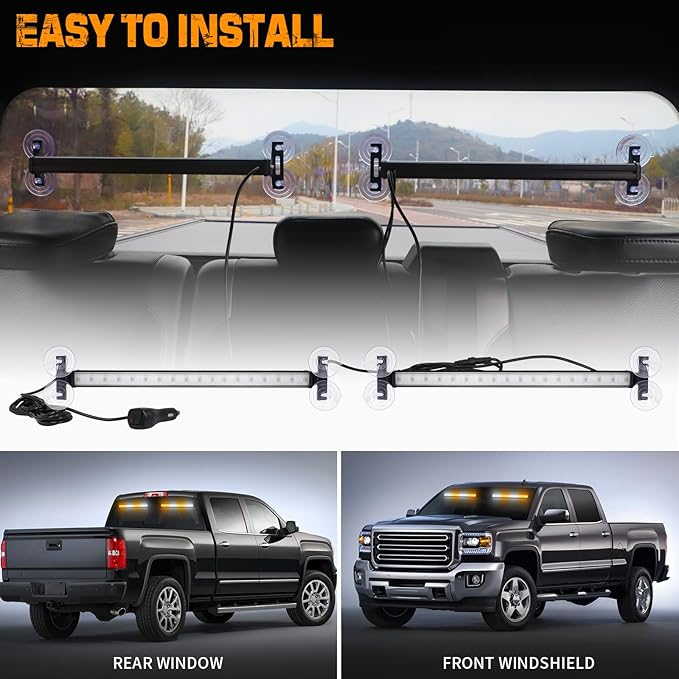 XRIDONSEN 2 in 1 Traffic Advisor Light Bar 2X 17.7 inch 144 LED Amber White Warning Hazard Safety Interior Front Rear Windshield Dash Emergency Strobe Lights for Plow Trucks Construction Vehicles