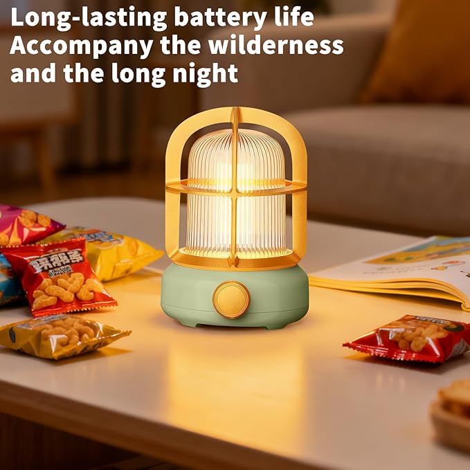 Cute Camping Lantern with Adjustable Dimming & USB-C Charging, Desk Decor for Bedroom, Indoor Outdoor Adventures & Emergency Use Gift, Retro Atmosphere Lamp for Bar (Green)