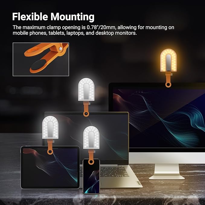 NEEWER GM66 Clip on Selfie Light for Phone, 68 LEDs, Bi Color Lighting Compatible with iPhone with CRI97+, 2000mAh for TikTok Vlog Recording Streaming Laptop Computer Webcam Video Conference Makeup