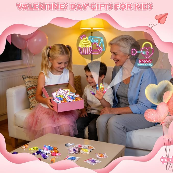 36 Pack Valentines Day Gifts for Kids Classroom LED Finger Lights, Valentines Exchange Cards Gifts Prizes Party Favors for Boys Girls