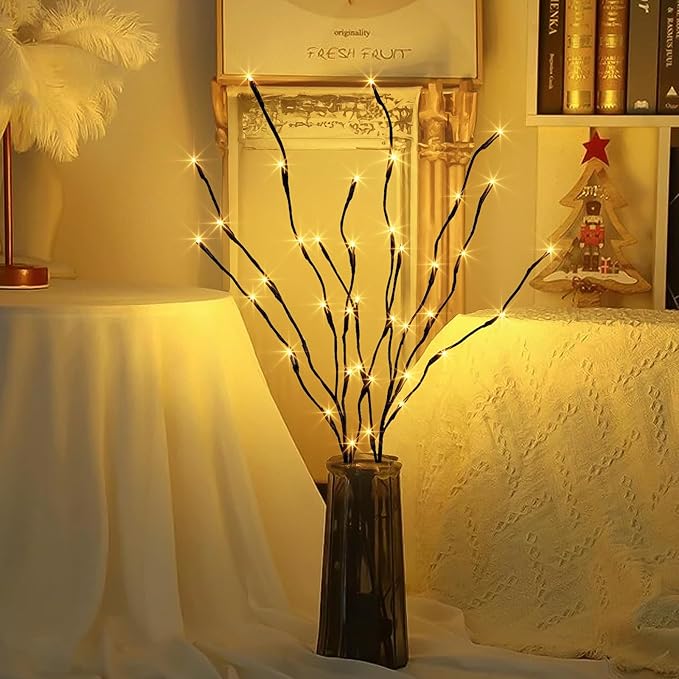 PEIDUO Lighted Branch, 30Inch 2PK 40 LED Pathway Lights, Battery Operate with Timer, for Christmas Decorations Indoor Outdoor Room Apartment Stake Lights for Lawn