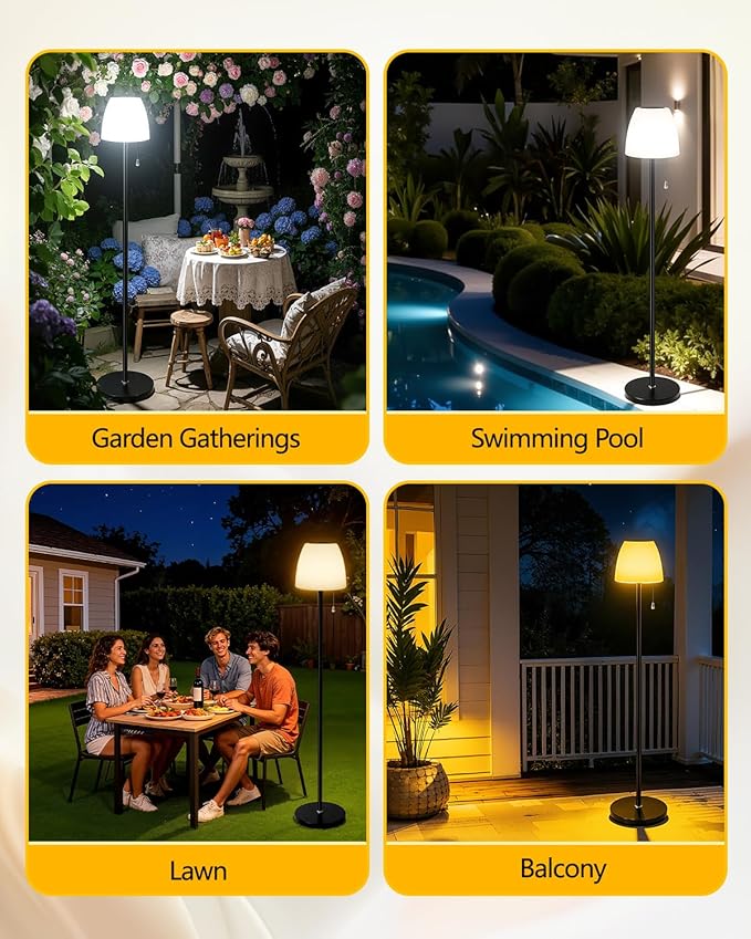 Solar Outdoor Floor Lamp - lP65 Waterproof, USB Rechargeable, 16 Colors & 4 Modes,Cordless Floor Lamp, Light Sensor & Remote Control, Adjustable Height for Garden, Yard, Balcony, Pool