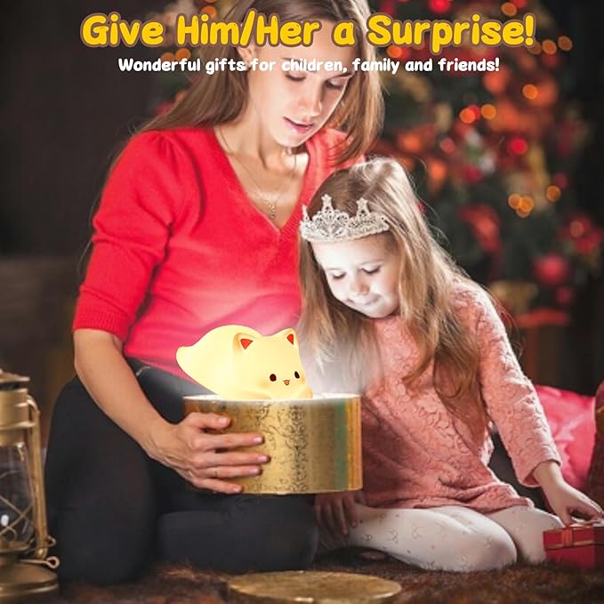 Tremdwoto Cat Night Light for Kids,Cute 7 Colors Baby Girl Squishy Night Lights Lamp with Timer Kitty Light Dimmable Nursery Lamp USB Charging Bedroom Deco Nightlight r，Gifts for Boys and Girls