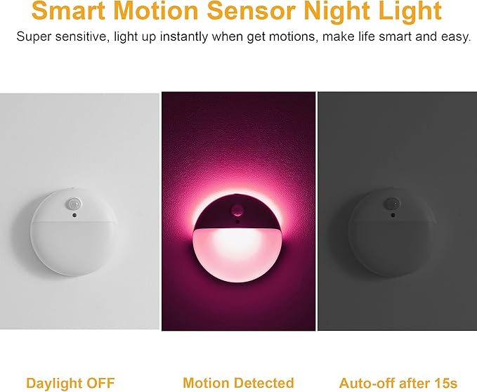 2 Pack Pink Battery Night Light, Motion Activated Night Light, 2.6" Small Sticky Lights, 3 Light Modes, Dimmable Soft Glow for Bedroom, Nursery, Baby, Kids, Sleep, Soothing Fear of The Dark