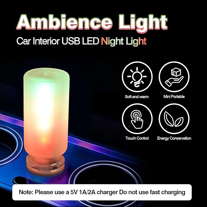 Portable Touch controll LED Night light, Mini USB Bulb Lamp for car decoration atmosphere,glass bottle 13-Mode Dimmable night lights plug into wall for bedroom,kids room,bathroom and hallway,2 Pack