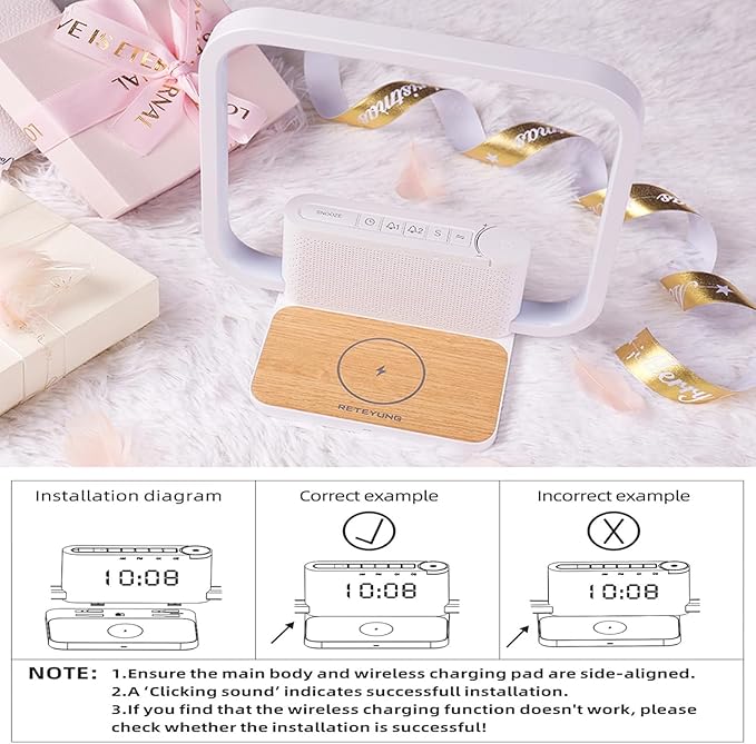 Sunrise Alarm Clock for Heavy Sleepers,Touch Lamps for Nightstand with Wireless Charger Station for iPhone/Samsung,Sound Machine,Wake Up Light with Snooze/Timer/10 Natural Sounds/3 Dimmable