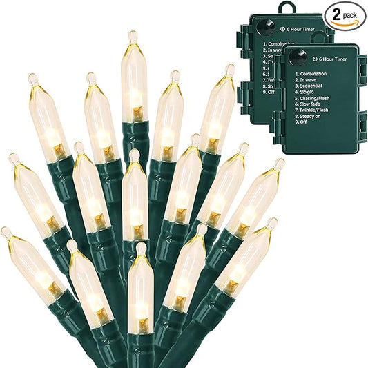 MASHANG Battery Operated Christmas Lights, 2 Pack 50 LED Mini String Lights, Waterproof Xmas Tree Lights with 8 Lighting Modes, Garden Party Wedding Christmas Indoor Outdoor Decor (Warm White