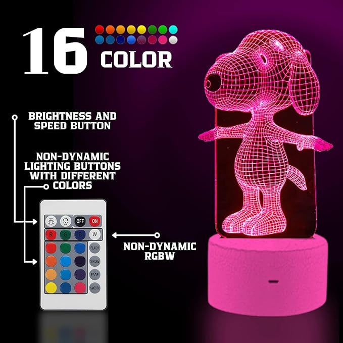 Dog Animal 3D Lamp Night Light Touch Table Desk Lamps 7 Color Changing Lights with Acrylic Flat & ABS Base & USB Charger & Remote Controller