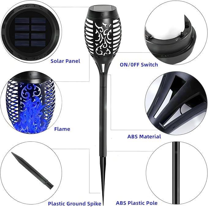 Solar Torch Light with Flickering Flame,4Pack Solar Lights Outdoor,Waterproof Solar Powered Yard Garden Lights,Solar Flame Light,Torches Lighting for Outside Patio Lawn Path Decorations (Blue)