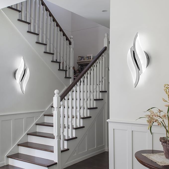 CANEOE Modern LED Wall Sconce 6000K Cold White Chrome Indoor Wall Light Fixtures Acrylic Wall Sconce Lighting for Living Room Bedroom Bedside Bathroom Hallway Stairway Wall Lamp
