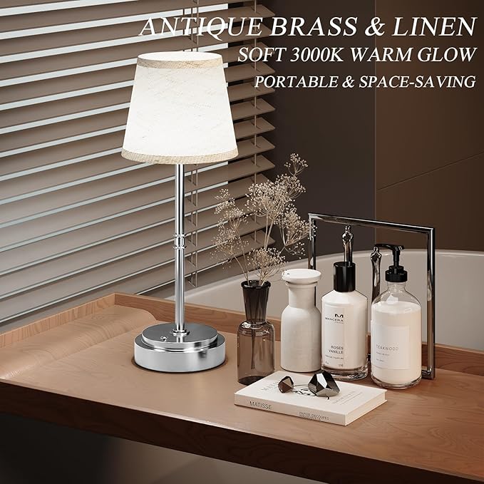 Cordless Table Lamp Rechargeable - Portable LED Desk Lamp for Dining Room,Bedroom,Patio - 2-in-1 Adjustable Height (16"/11") Touch Light - Stepless Dimmable(Warm White) (Silver, 2 Pack)
