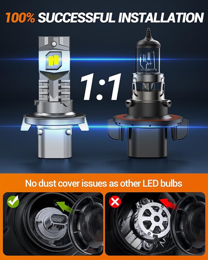 SEALIGHT S2S H13/9008 Light Bulbs, 40000LM Super Brighter, 6500K Pure White H13 Fog Bulbs, 60K+ Hours Lifespan, 2-Pack for Powersports/ATV Lamps