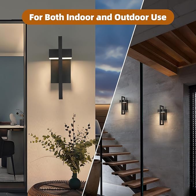 tewei LED Outdoor Wall Sconce Modern Exterior Lighting Fixtures, Matte Black Outdoor Front Porch Lights LED Outside Wall Mount Lights for House, Hallway, Warm White 3000K, 1 Pack