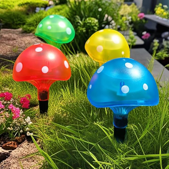Bright Zeal 8-Pack Mushroom Solar Lights Outdoor Waterproof (8.5" Tall, 4" Wide) - Mushroom Solar Lights Outdoor Garden Red Green Yellow Blue - LED Garden Lamps for Outside Fairy Stake Lamps