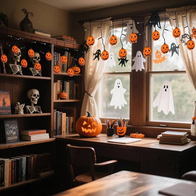 6FT 25LED Halloween Pumpkin String Lights, Icicle Light Strand with 10 Orange Jack O'Lantern, 8 Lighting Modes, Battery Operated, Indoor Outdoor Holiday Decoration