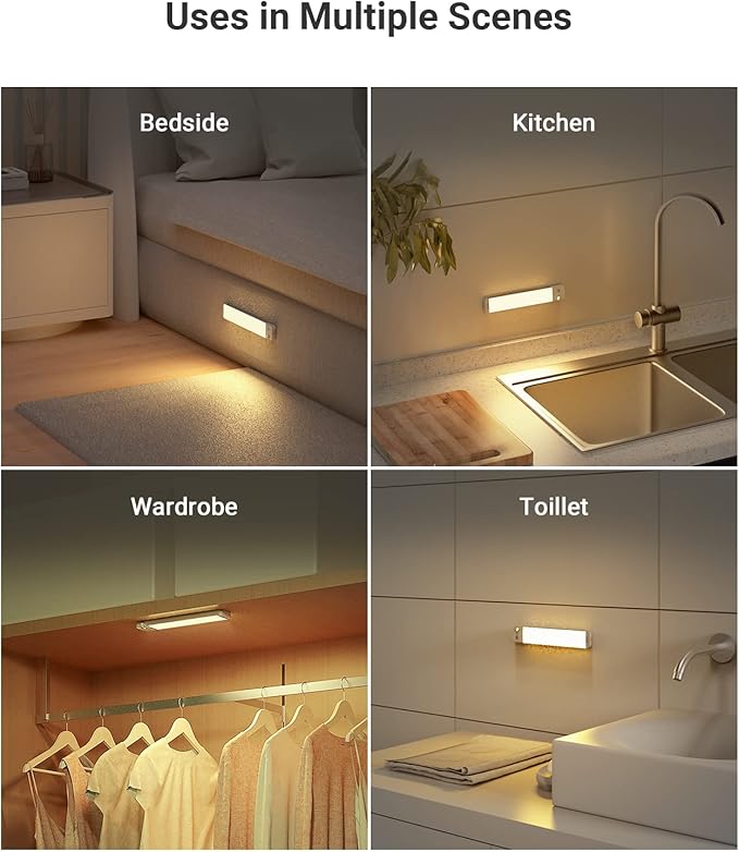 Lyridz Rechargeable Under Cabinet Lights with 90 Degree Adjustable Motion Sensor, 1500mAh Wireless LED Closet Lights, 1-120LM Stepless Dimmable Night Light for Kitchen and Wardrobe, 2-Pack