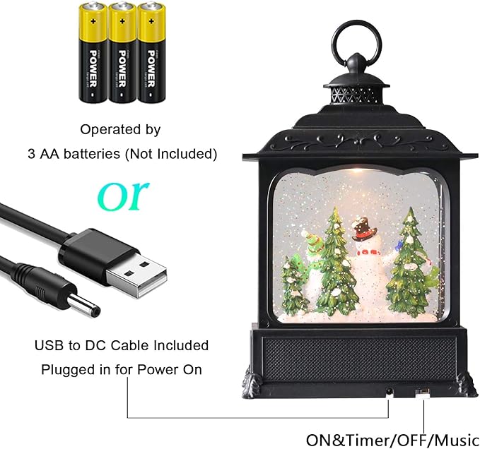 Eldnacele Musical Snow Globe Lantern with Timer, Lighted USB/Battery Operated Swirling Singing Water Glittering Lantern, Snow Globes for Adults and Kids Christmas Decoration- Snowman