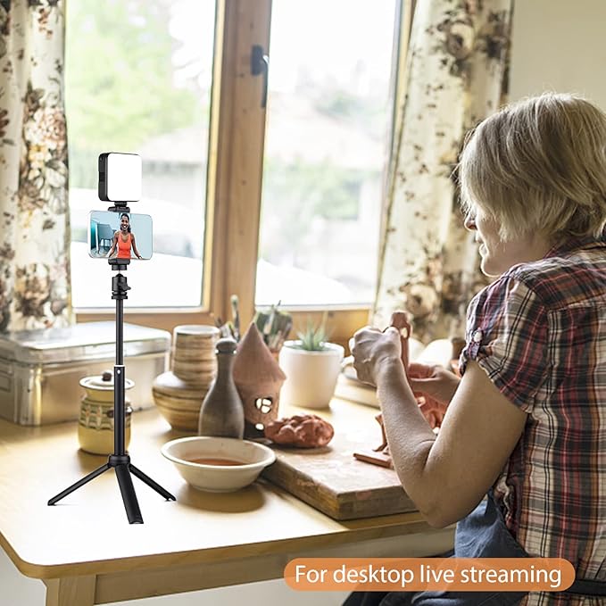 Andoer W64RGB Pocket RGB LED Video Light Kit Video Conference Light CRI95 2500K-9000K Dimmable 20 Light Effects Magnetic Backside with Desktop Tripod Flexible Ballhead Phone Holder Computer Clip