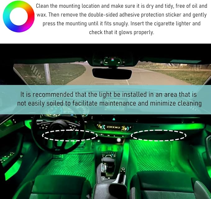 Car LED Strip Light, 24 LED Interior Under Dash Atmosphere Lights with Cigarette Lighter, Vehicle Decor Lamp Ambient Night Light Strip Lighting, Universal Car Accessories (Green)