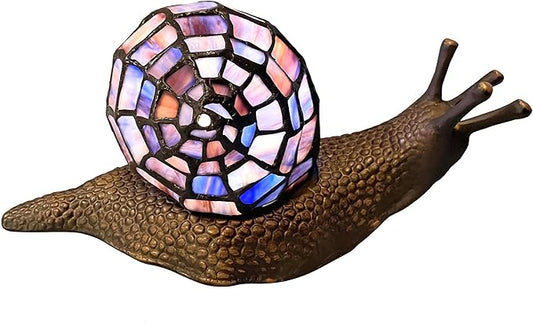 Bieye L10976 Land Snail Tiffany Style Stained Glass Accent Table Lamp for Home Decoration (Purple, 10" D x 5" W x 5" H)