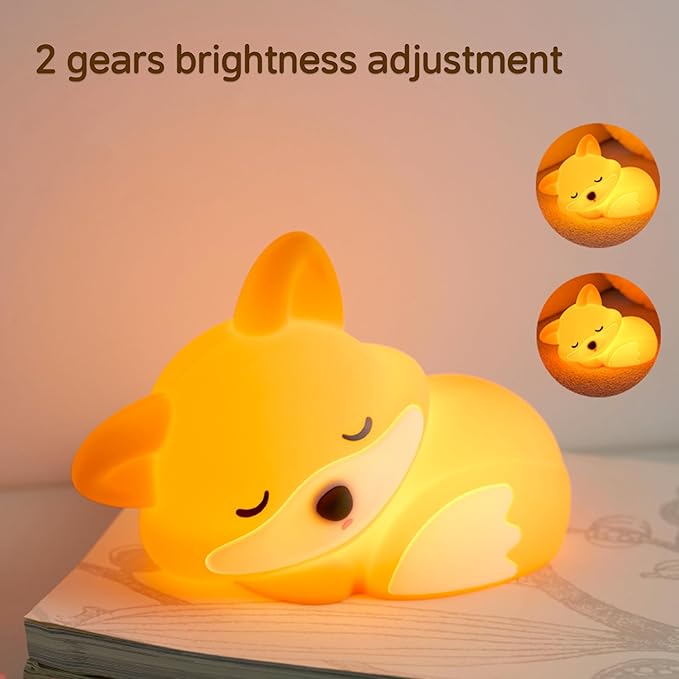 Led Cute Fox Night Light, 2 Levels Dimmable Timer Nursery Nightlight for Kids, Rechargeable Touch Bedside Lamp, Used for Camping Party Room Decor(Fox)