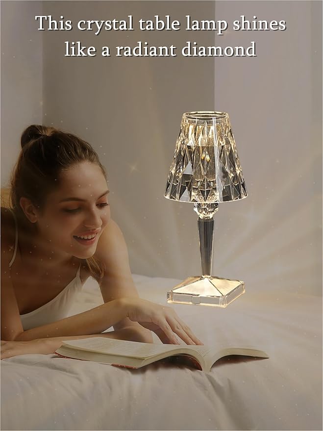 Crystal Table Lamp Touch Light LED Night Lights USB Rechargeable Cordless Lamp with 16 Color Remote Changing Portable Bedside Lamps Cute Small Lamp for Bedroom Decor Desk Lamp (Diamonds)