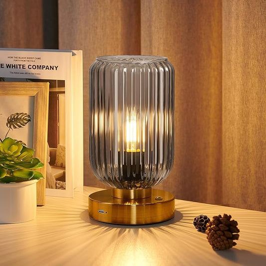 LigthRound Touch Table Lamp for Bedroom, Cordless Bedside Small Table Lamp, Dimmable Rechargeable Battery Operated Lamp for Nightstand, Bedside, Living Room, Desk, LED Bulb Included