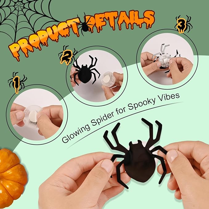 36 Pcs Halloween Bat Wall Decor with LED Lights, 3D Glowing Bat Stickers, Wall Decorations Indoor/Outdoor, LED Halloween Lights Stickers (36 Pcs Spider)