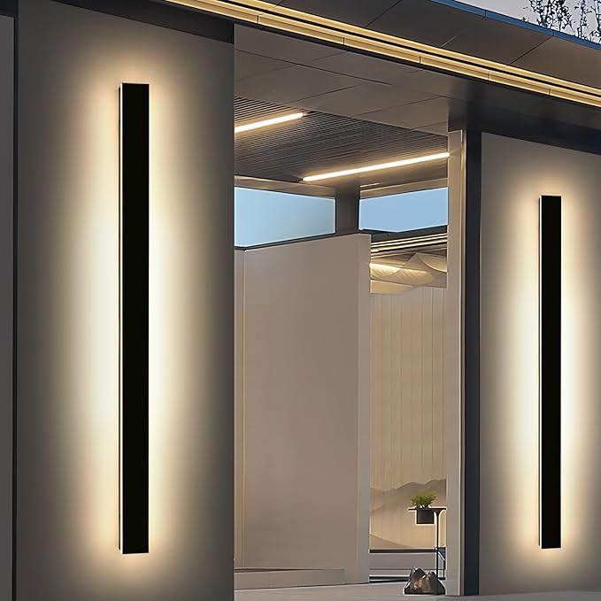Mikeru 3CCT Dimmable Outdoor Wall Sconce 71" IP65 Waterproof - 2Pack Modern Black Exterior Light with Remote Control, Adjustable 3000K/4500K/6000K for Porch, Patio & Commercial Spaces | Hardwired
