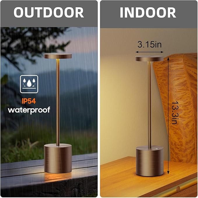 SAKRINGT Cordless Table Lamps Rechargeable,6000mAh Portable Battery Operated LED Table Light for Restaurant Outdoor 2 Pack Brown