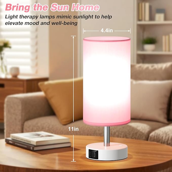 Light Therapy Lamp 10000 Lux, Sun Lamp with Remote, 3 Color Temperature & Stepless Dimming, Happy Sunlight Lamp, Daylight Lamp for Home, Office, Pink Decoration Use As Lift Mood, Happy Life