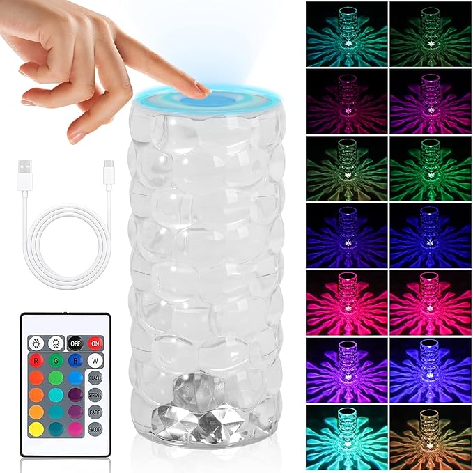 MIFXIN Crystal Table Lamp RGB 16 Colors Changing Remote Control Touch Diamond Crystal Lamp USB Charging Touch Bedside Light Acrylic LED Desk Lamp for Bedroom Living Room Decor (Water Drop)