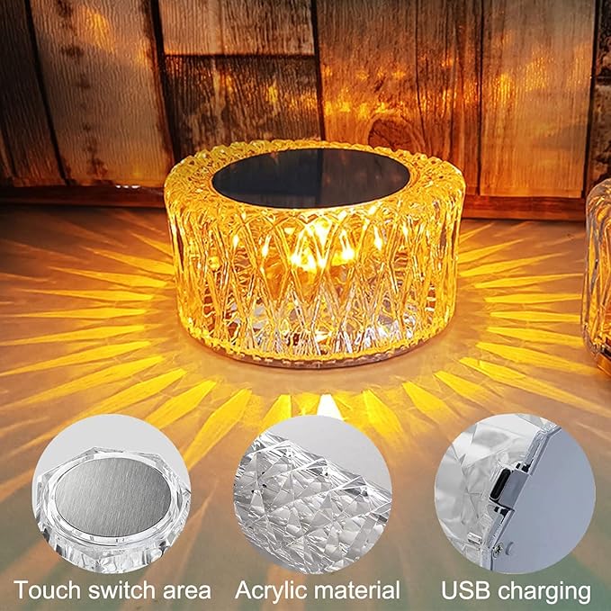 Crystal Lamp, Crystal Table Lamp Rose Crystal Lamp USB Diamond Table Lamp 16 Color Changing Touch Crystal Lamp (A)