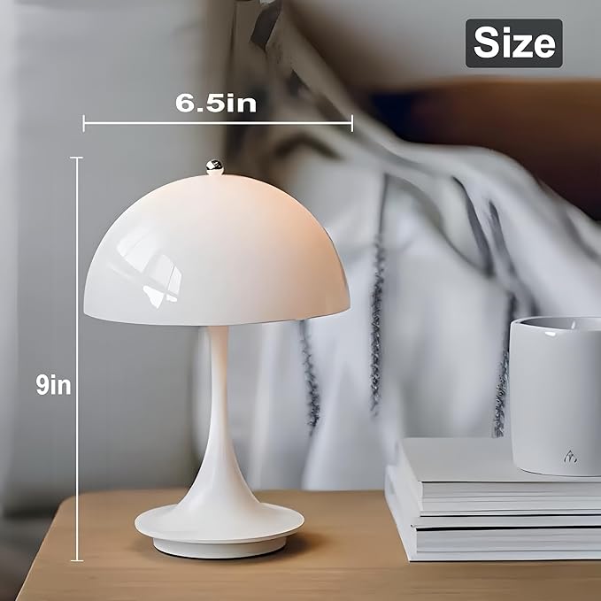Flower Bud Lamp Modern Flowerpot Cordless Mushroom Touch Table Lamp 3 Mode Dimmable Rechargeable Desk Lamp,Night Light for Bedroom (White)