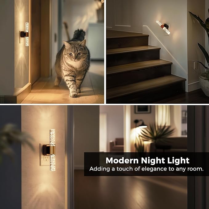 L LOHAS LED Night Light Rotating,[2 Pack] Night Lights Plug into Wall, Auto Light Sensor Nightlight Dimmable 100LM, 3000K Soft Light, LED Acrylic Bubble Nightlight Plug in for Bedroom Bathroom Hallway