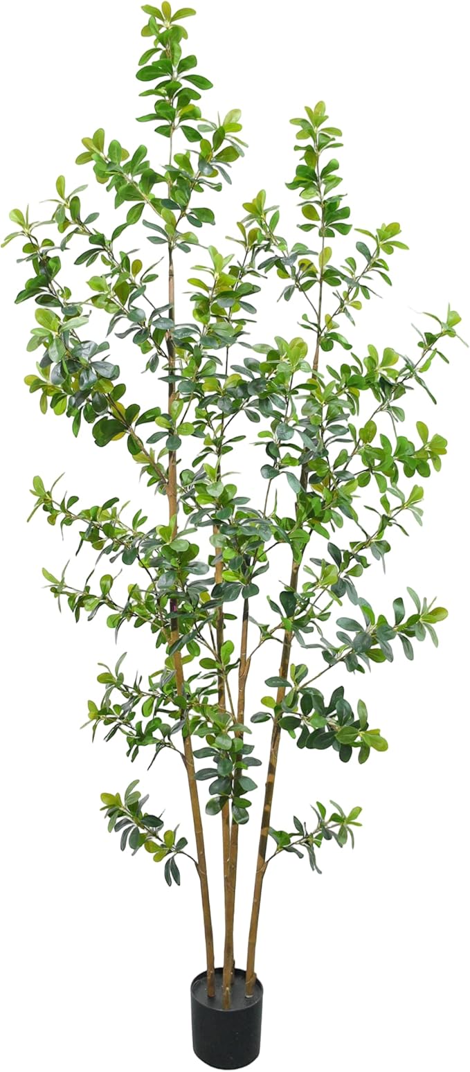 Premium 4 Main Trunks 7 ft Faux Black Olive Tree, Realistic Olive Trees Artificial Indoor, Low-Maintenance Fake Tree, Ideal Artificial Tree for Home Office Décor (Greens, 7 ft)