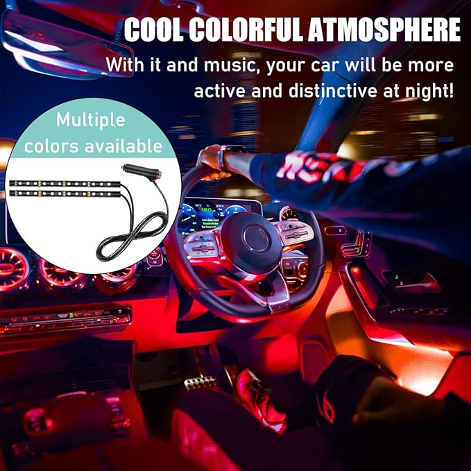Car LED Strip Light, 24 LED Interior Under Dash Atmosphere Lights with Cigarette Lighter, Vehicle Decor Lamp Ambient Night Light Strip Lighting, Universal Car Accessories (Red)