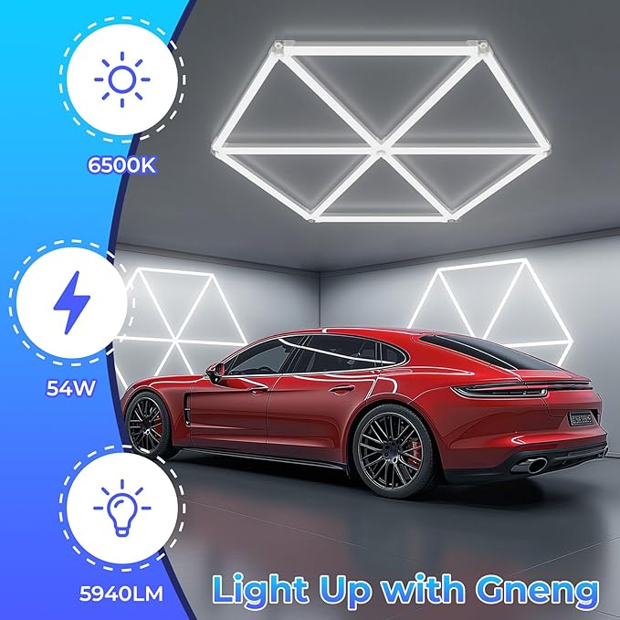 Led Garage Light-54W, 6500K 5940LM Garage Hexagon Shop Lights for Car Detailing, Workshop, Basement, Gym, Barber