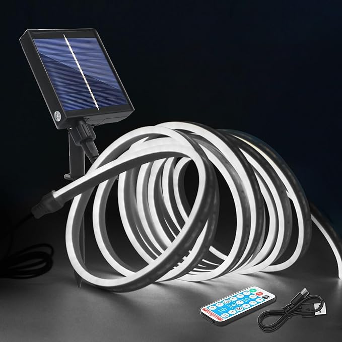 KISUFU 12V COB Led Strip Lights with 1.2W USB Controller Support Solar Panel, IP68 Waterproof Flexible 320 LEDs/m LED Tape Lights for Courtyard Garden Eaves Decoration Outdoor Party Decoration.
