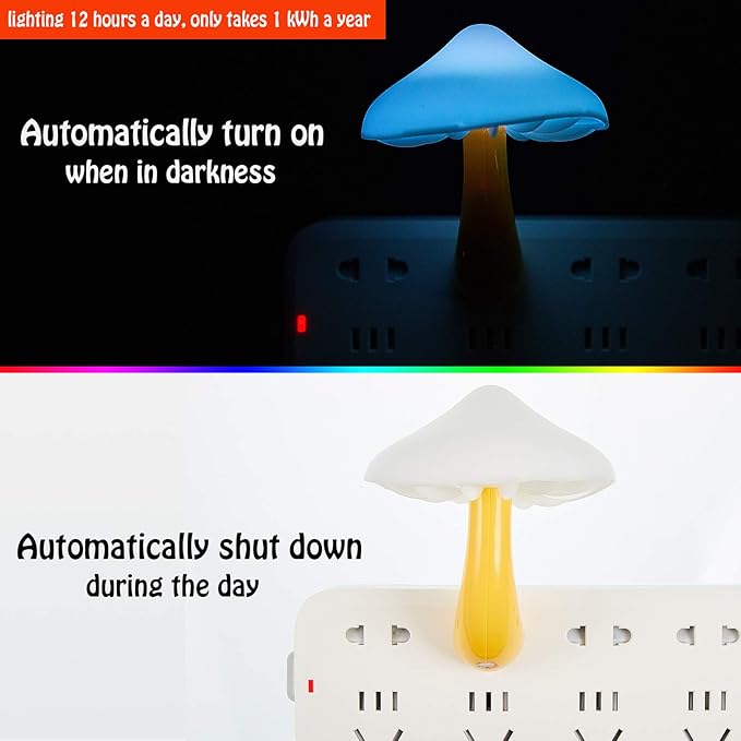 Honoson 4 Pieces Mushroom Night Light LED Night Light Plug in Lamp 7 Color Magic Mini Pretty Mushroom Shaped Lamp Adults(7-Color Light with White Cover)
