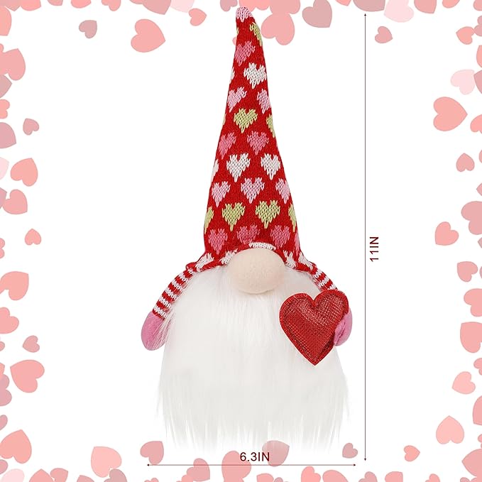 Juegoal 2 Pack Lighted Valentines Gnomes Decorations, Handmade Mini Scandinavian Swedish Tomte, Light Up Elf Holiday, Battery Operated Valentine Gift Tabletop Ornament