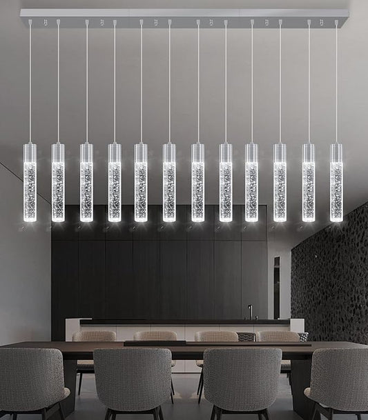 12-Lights Modern Crystal Chandeliers LED Pendant Light for Kitchen Island Dining Room Entrance Foyer Living Room Silver
