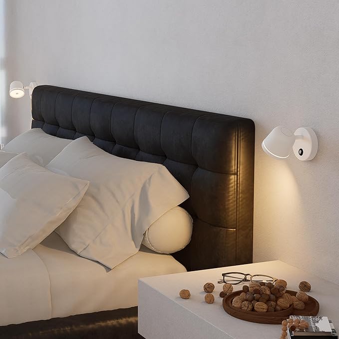 Aisilan Wall Sconce Set of 2, Hardwired Touch Dimmable Wall Light with 3 Color Temperatures, Adjustable 7W LED Wall Lamp CRI97, Modern White Aluminum Sconce for Bedroom Bedside Hallway